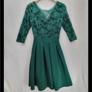 Miusol women’s floral lace green midi dress 3/4 sleeve.